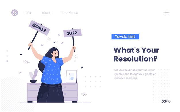 Illustration of a woman asking for resolution 2022 on homepage design