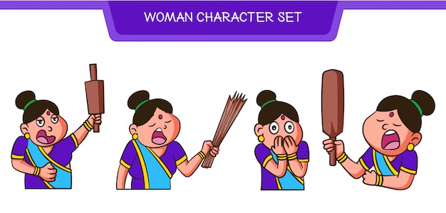 Illustration of woman character set