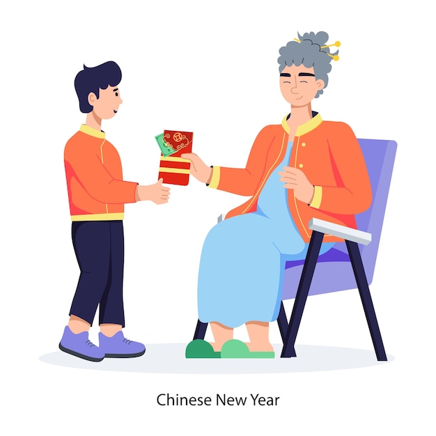 中国の新年祝賀の女性のイラスト