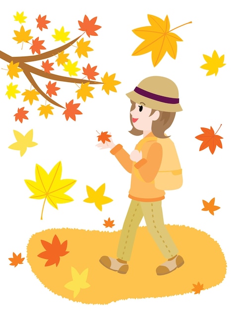 Vector illustration of a woman doing maple tree viewing
