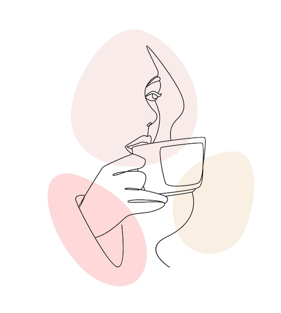 Illustrazione di una donna che beve caffè in stile minimalista design