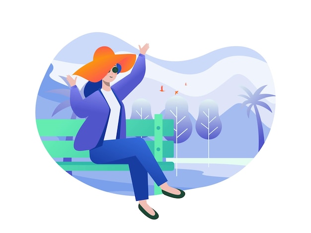 Illustration of a woman enjoying her vacation