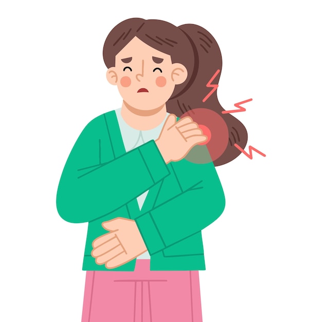 肩の痛みを感じている女性の例