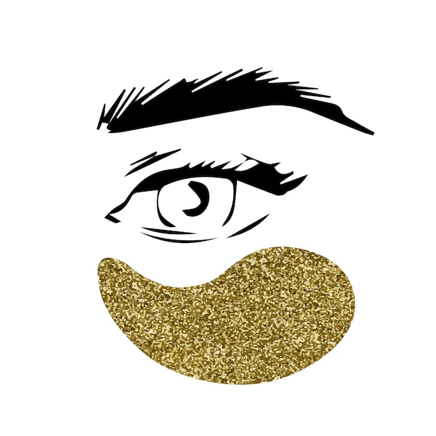 Vector illustration of a woman eye in black color with gold eye patch