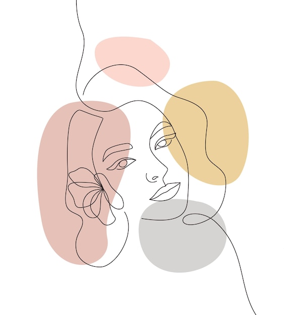 Illustration of woman and flowers in line art style