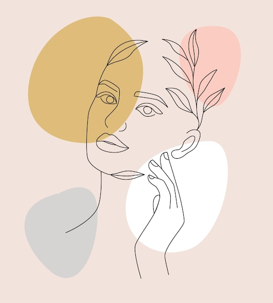 Illustration of woman and flowers in line art style