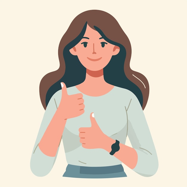 Vector illustration of a woman giving a thumbs up in a flat design style