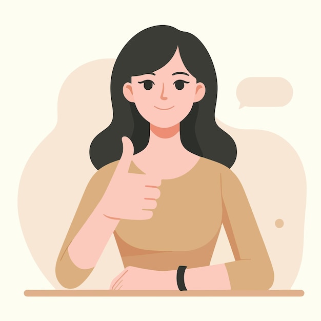 Illustration of a woman giving a thumbs up in a flat design style