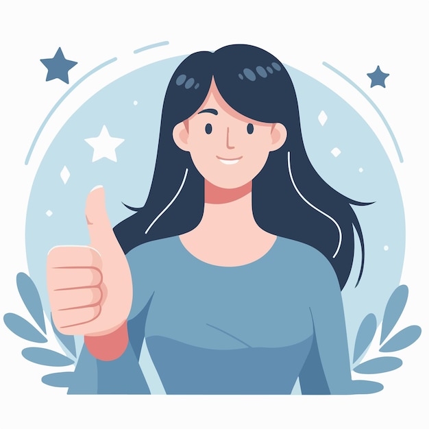 Illustration of a woman giving a thumbs up in a flat design style