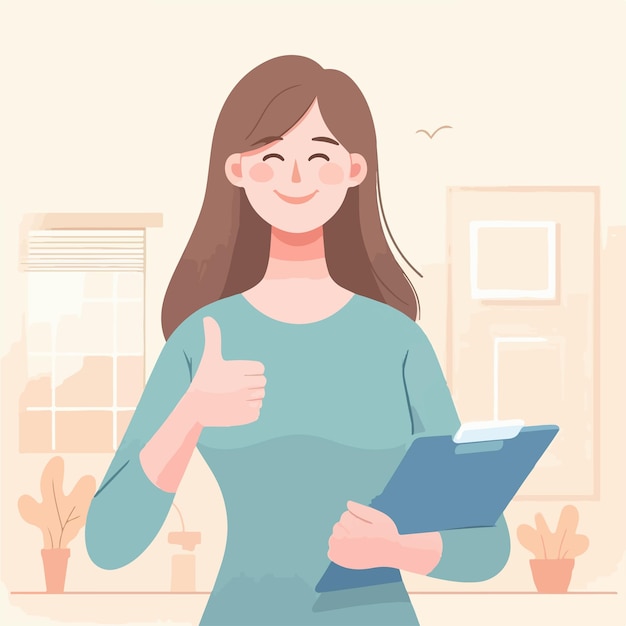 Illustration of a woman giving a thumbs up in a flat design style