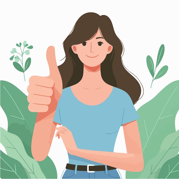 Vector illustration of a woman giving a thumbs up in a flat design style