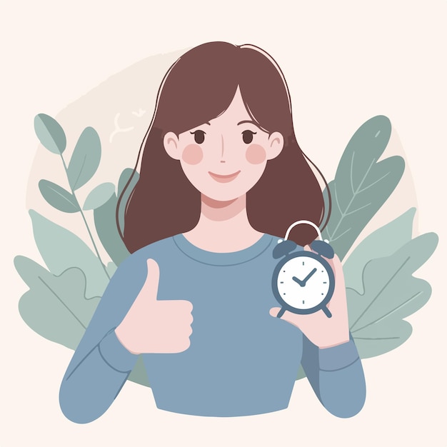 一個女人以平坦的設計風格舉起拇指的插圖