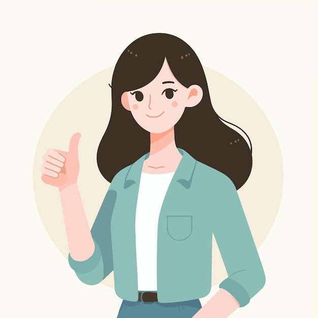 Illustration of a woman giving a thumbs up in a flat design style