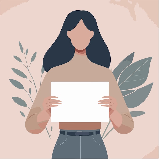 Vector illustration of a woman holding blank paper in a flat design style