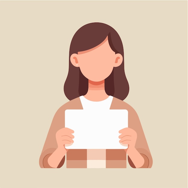 Vector illustration of a woman holding blank paper in a flat design style