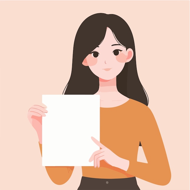 Vector illustration of a woman holding blank paper in a flat design style