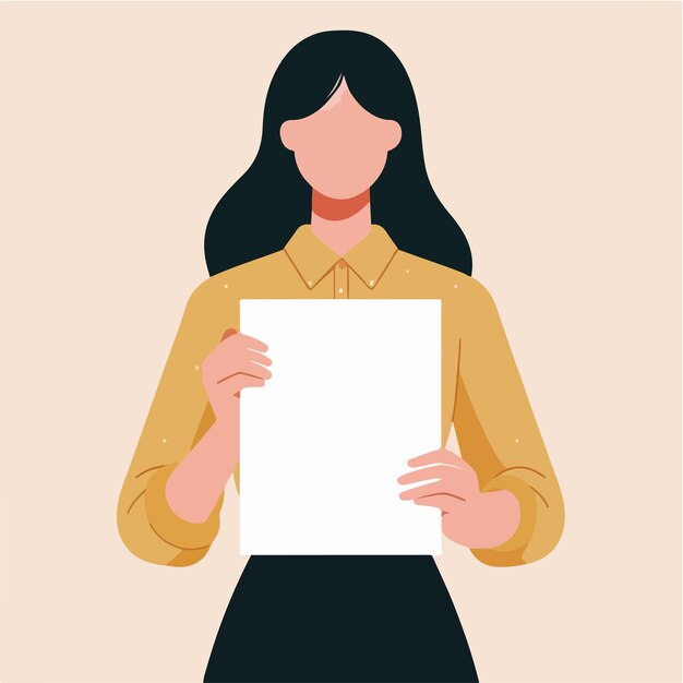 Vector illustration of a woman holding blank paper in a flat design style