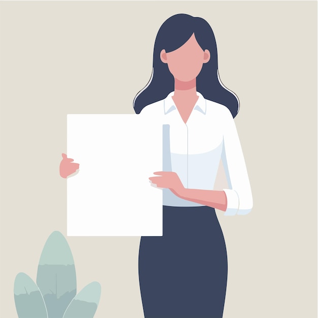 Vector illustration of a woman holding blank paper in a flat design style