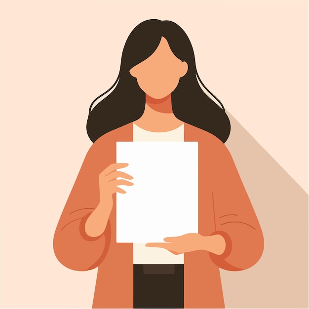 Vector illustration of a woman holding blank paper in a flat design style