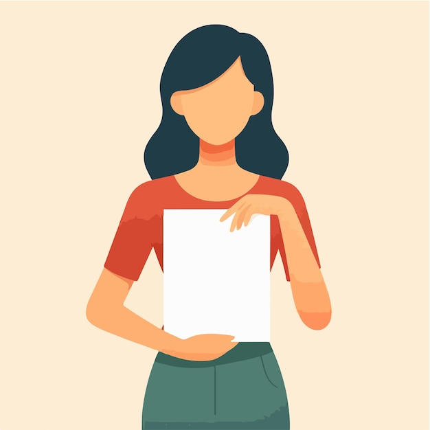 Vector illustration of a woman holding blank paper in a flat design style