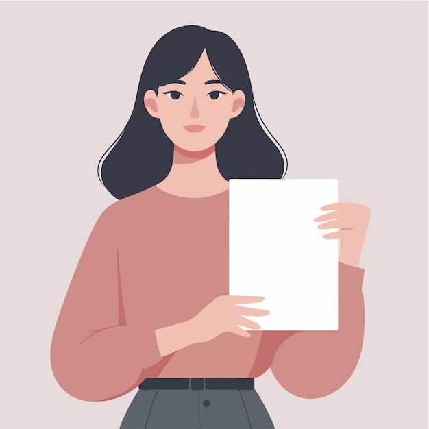 Vector illustration of a woman holding blank paper in a flat design style