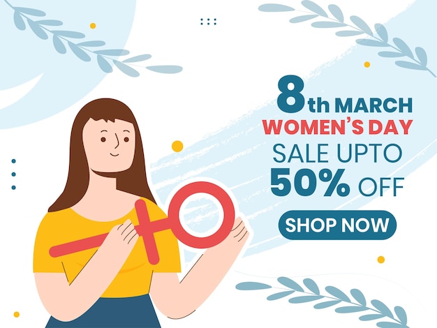 Illustration of a woman holding female symbol sign 8 March International women39s day sale banner design