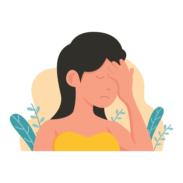 Vector illustration of a woman holding her forehead because she is dizzy