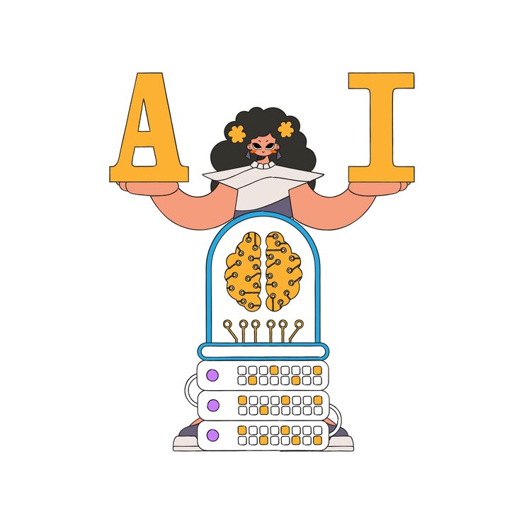 वेक्टर illustration of a woman holding a and i with ai theme vector