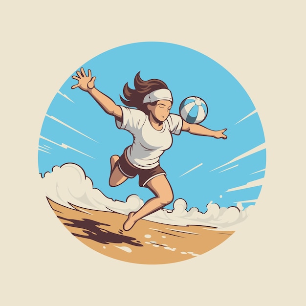 Vettore illustrazione di una donna che gioca a beach volleyball sulla spiaggia illustrazione vettoriale