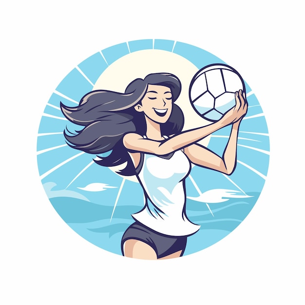 Vector illustration of a woman playing soccer on the beach vector illustration