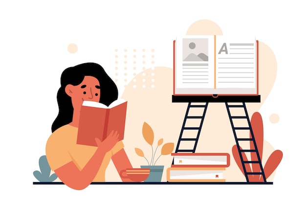 Vector illustration of a woman reading a book