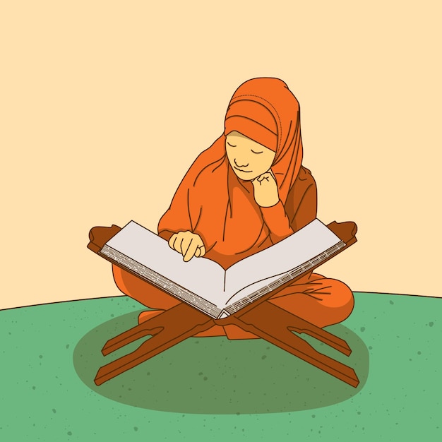 本を読んでいる女性のイラスト