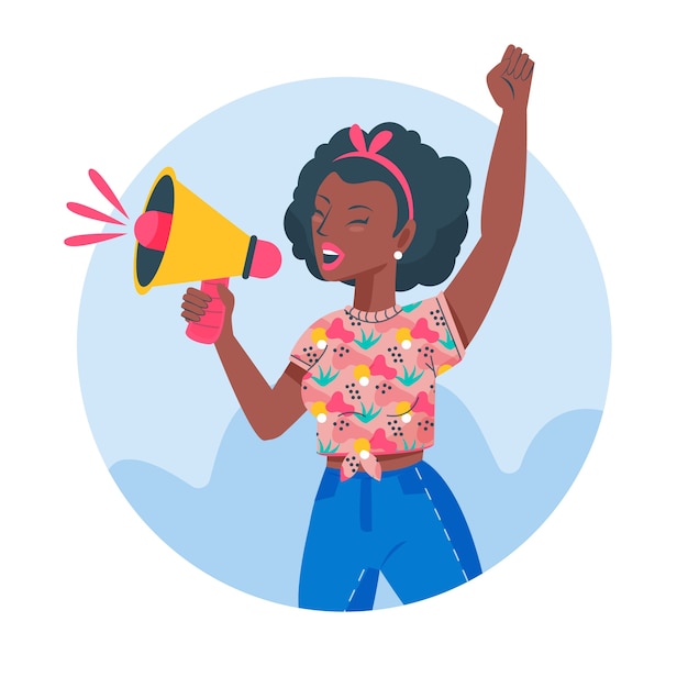 Illustration woman screaming with a megaphone