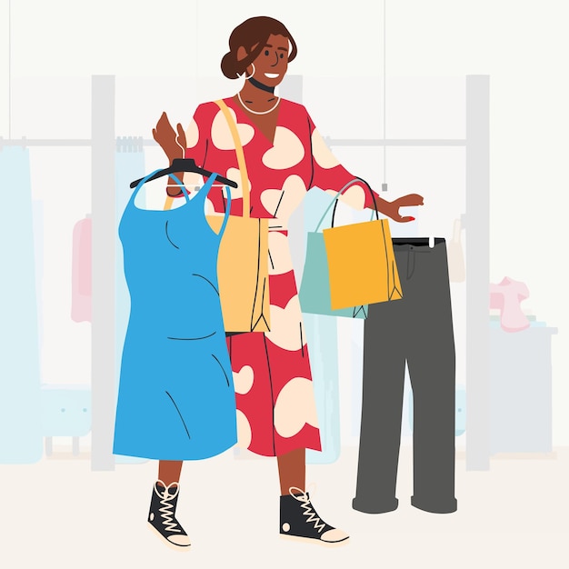 illustration of woman shopping at the mall