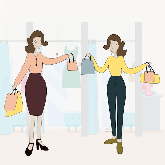 illustration of woman shopping at the mall