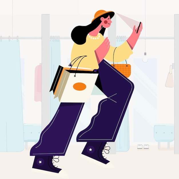 illustration of woman shopping at the mall