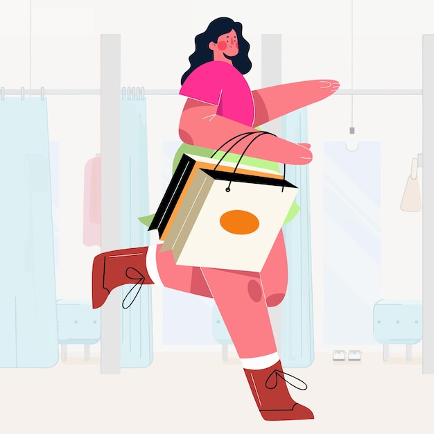 Vector illustration of woman shopping at the mall