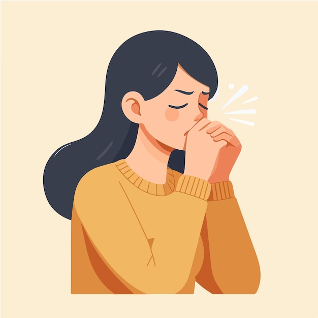 Illustration of a woman sneezing in a flat design style