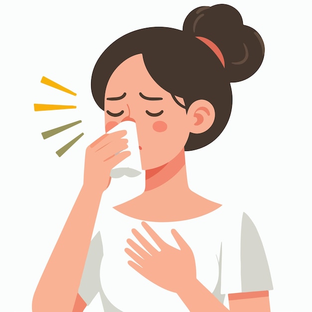 Illustration of a woman sneezing in a flat design style