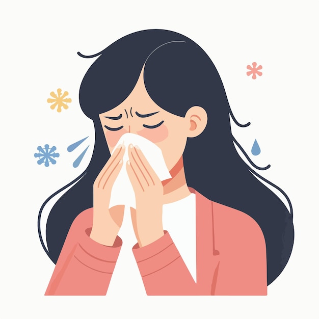 Illustration of a woman sneezing in a flat design style