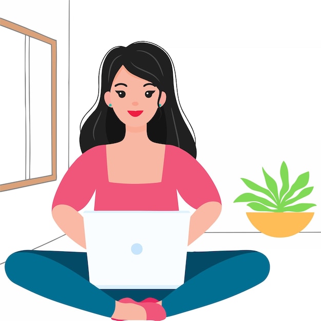 Vector illustration of a woman using a laptop