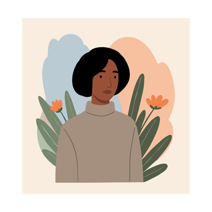 Вектор illustration of woman with floral background flat vector