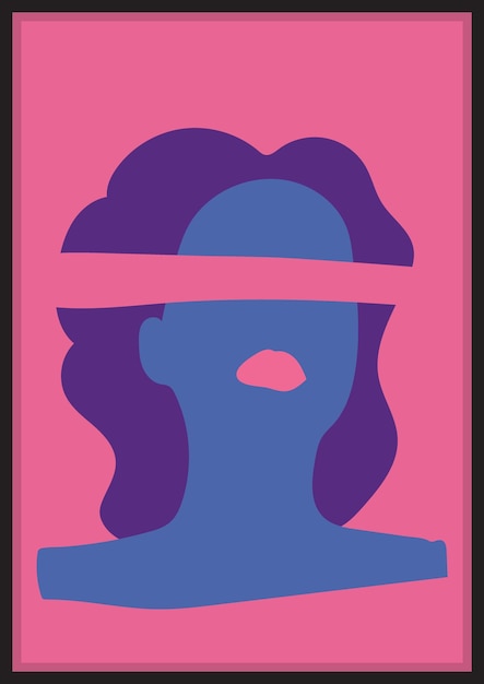 Illustration of women blindfolded abstract colorful Matisse poster with pink background