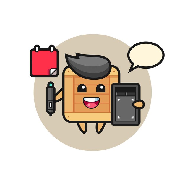 Illustration of wooden box mascot as a graphic designer