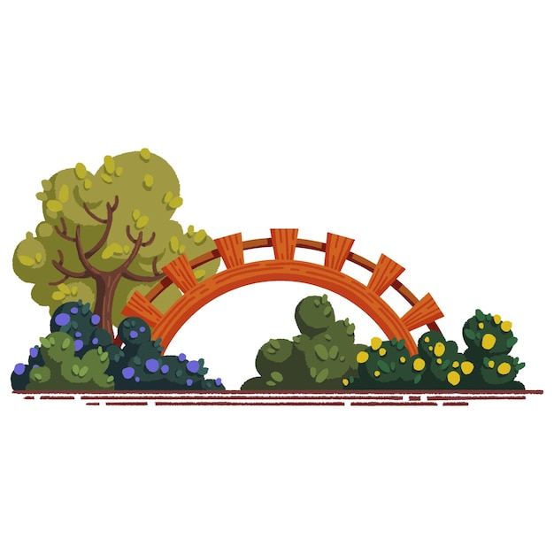 Illustration of a wooden bridge surrounded by nature