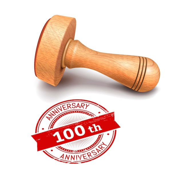 illustration of wooden round stamp with 100th anniversary text