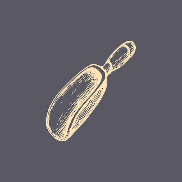 Vector the illustration of a wooden scoop for grains or flour in vector drawn miller utensil in the style of engraving