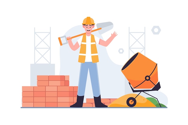 Vector illustration worker on construction site