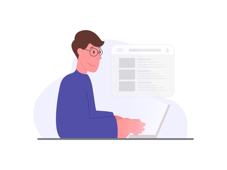 Vector illustration of a worker in front of a laptop businessman flat design