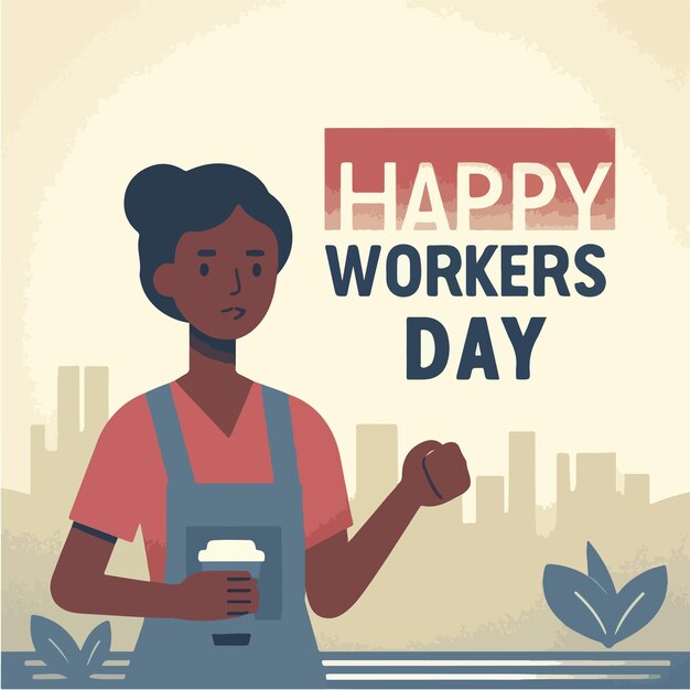 Illustration of worker with text workers day in flat design style